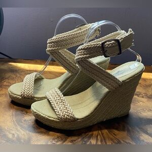 NIB Charles Albert Rope Wedge Boho Sandals Ivory Size 9 Adjustable Straps